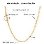 Corrente masculina Groumet 3mm banhada a ouro 18K - Imagem 3
