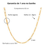 Corrente masculina 3x1 Fígaro 3mm banhada a ouro 18K - Imagem 3
