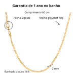 Corrente masculina Groumet fina 2mm banhada a ouro 18K - Imagem 3