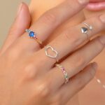 Anel de prata 925 zircônia redonda azul escuro com zircônias coloridas - Imagem 2