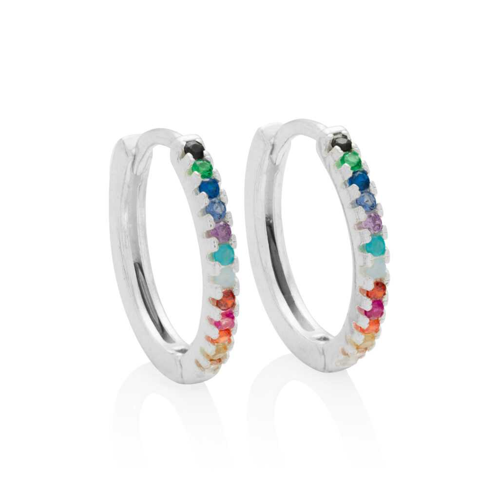 Brinco Prata 925 Argola Cravejada Colorida