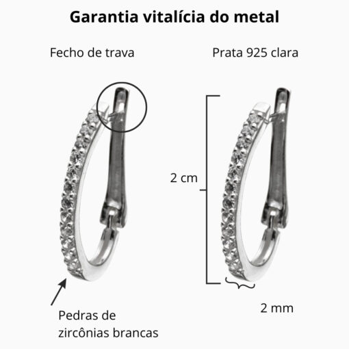 Brinco de prata 925 argola oval cravejada com zircônias branca - Imagem 4