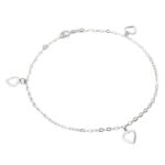 Tornozeleira de Prata Pingentes Corações