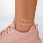 Tornozeleira de Prata Pingentes Corações