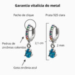 Brinco de prata 925 argola colorida com pingente gota zircônia azul 2,1 cm - Imagem 3