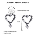 Brinco de prata 925  rosário coração 1,0 cm - Imagem 3