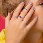 Anel de prata 925 zircônia redonda azul escuro com zircônias coloridas - Imagem 3