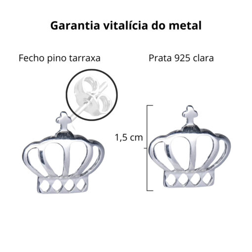 Brinco de prata 925 coroa vazada lisa 1,5 cm - Imagem 3