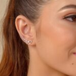 Brinco de Prata Ear Cuff Corações Vazados