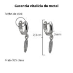 Brinco de prata 925 argola com pingente de peninha 2,3 cm - Imagem 3