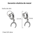 Brinco de prata 925 argola com pingente de lua 2,5 cm - Imagem 3