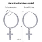 Brinco de prata argola com pingente cruz médio 2,3 cm - Imagem 3