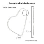 Brinco de prata 925 argola coração liso 3,5 cm - Imagem 4