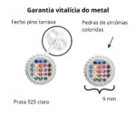 Brinco de prata 925 redondo zircônias coloridas 9 mm - Imagem 3