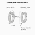 Brinco de prata argolinha cravejada com 2 fileiras de zircônia 1,4 cm - Imagem 3