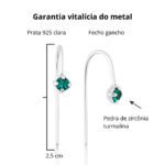 Brinco de prata 925 gancho com ponto de luz zircônia turmalina paraíba 2,5cm - Imagem 3