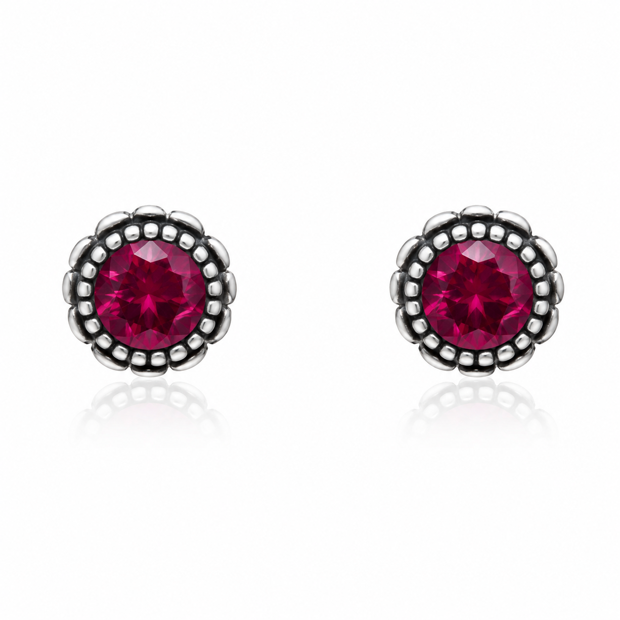 3734-Brinco-prata-925-zircônia-redonda-rubi-8,0mm Brinco de prata 925 zircônia redonda rubi 8,0 mm - Imagem 1