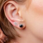 Brinco de prata 925 zircônia redonda preta 8,0 mm - Imagem 2