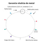 Tornozeleira de prata 925 bolinhas coloridas penduradas - Imagem 2