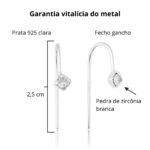 Brinco de prata 925 gancho com ponto de luz zircônia branca 2,5cm - Imagem 2