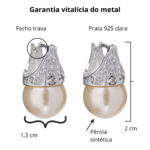 Brinco de prata 925 Lady Day pérola com zircônia 2 cm - Imagem 3