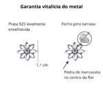 Brinco de prata 925 pequeno flor vazada envelhecida com marcassitas 1,1 cm - Imagem 3