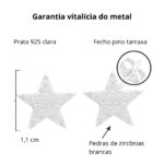 Brinco de prata 925 estrela cravejado com zircônias branca 1,1 cm - Imagem 3