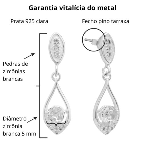 Brinco de prata 925 gota vazada delicado com ponto de luz 2,9 cm - Imagem 3