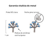 Brinco de prata 925 pequeno árvore da vida com zircônias azul turquesa 1 cm - Imagem 4
