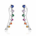Brinco de prata 925 ear cuff com zircônias coloridas 2,3 cm