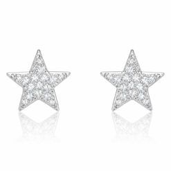 Brinco de prata 925 estrela cravejado com zircônias branca 1,1 cm