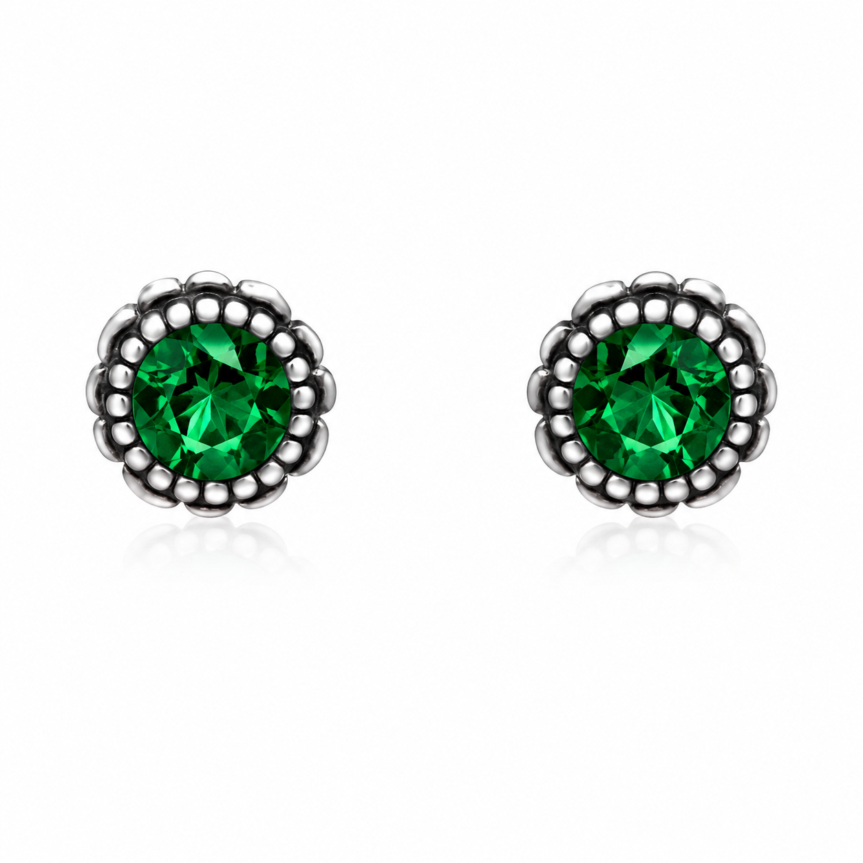 7520-Brinco-prata-925-zircônia-redonda-verde-8,0mm Brinco de prata 925 zircônia redonda verde 8,0 mm - Imagem 1