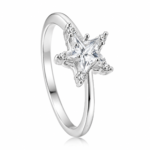 Anel de prata 925 solitário estrela zircônia