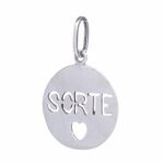 Pingente de prata 925 redondo sorte