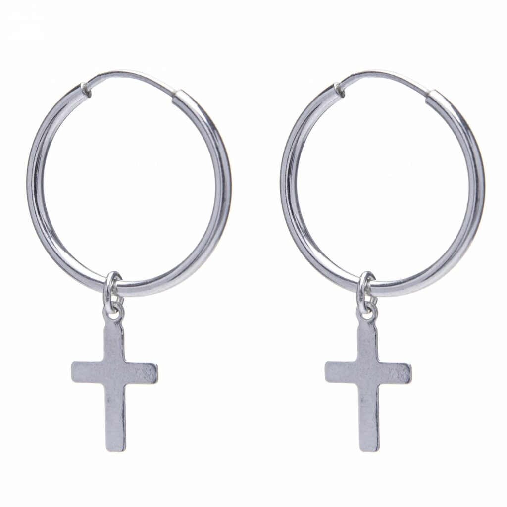 Brinco de Argola Média Pingente Cruz