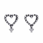 Brinco de prata 925  rosário coração 1,0 cm