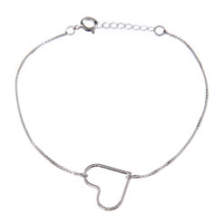 Pulseira de Prata Charm Coração Vazado