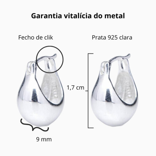 Brinco de prata 925 cabacinha alongada lisa 1,7 cm - Imagem 4