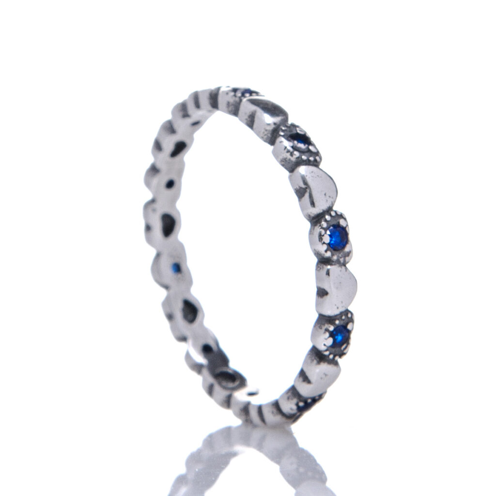 Anel Coração Zircônia Azul Prata 925