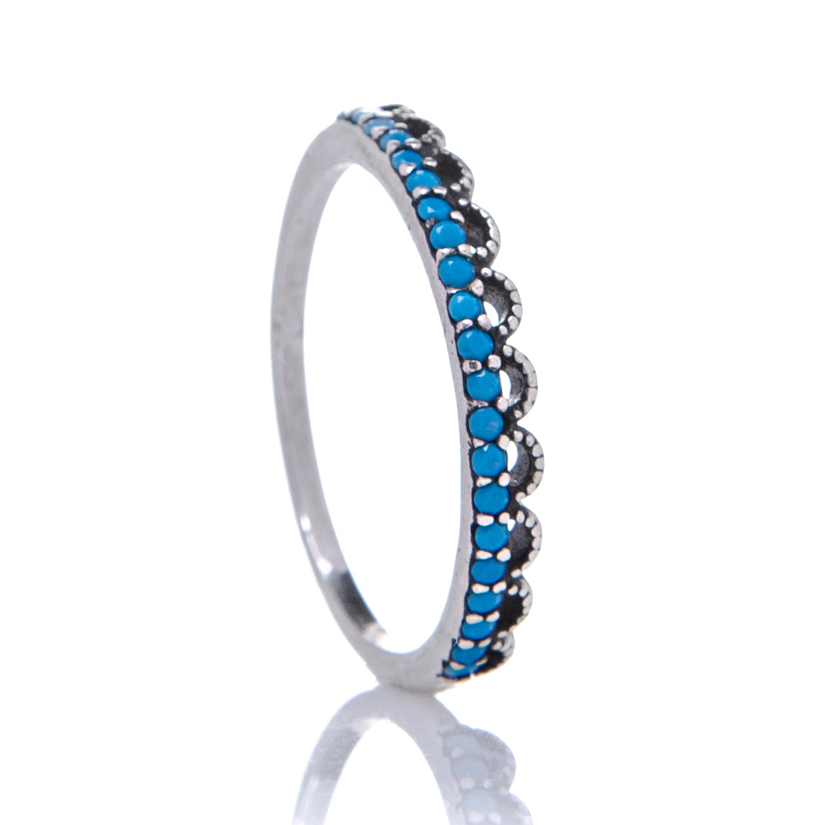 Anel-de-prata-rendado-zircônias-azul-turquesa Anel Azul Turquesa Rendado Prata