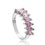 Anel de Prata Zircônia Navete Rosa