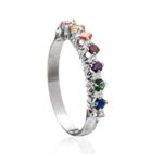 Anel Meia Aliança Prata 925 Zircônia Colorida