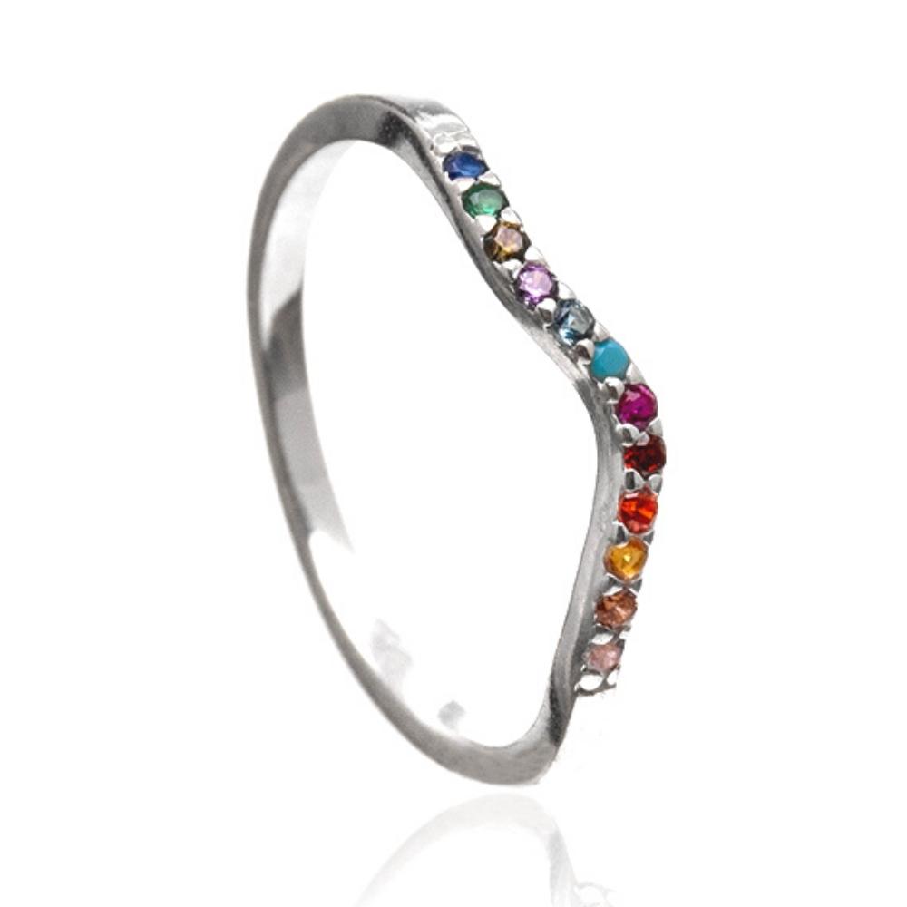 Anel-de-prata-ondinha-zirconia-colorida Anel de Prata Fino Zircônia Color