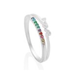 Anel de prata 925 aro duplo love colorido