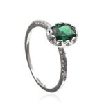 Anel Prata Oval Verde Aro com Micro zircônias