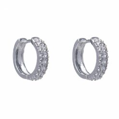 Brinco de prata 925 argola média cravejada com zircônias branca 1,4 cm