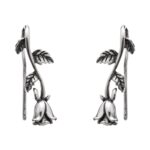 Brinco de Prata Envelhecida Ear Cuff Flor Rosa