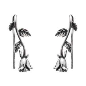 Brinco de Prata Envelhecida Ear Cuff Flor Rosa