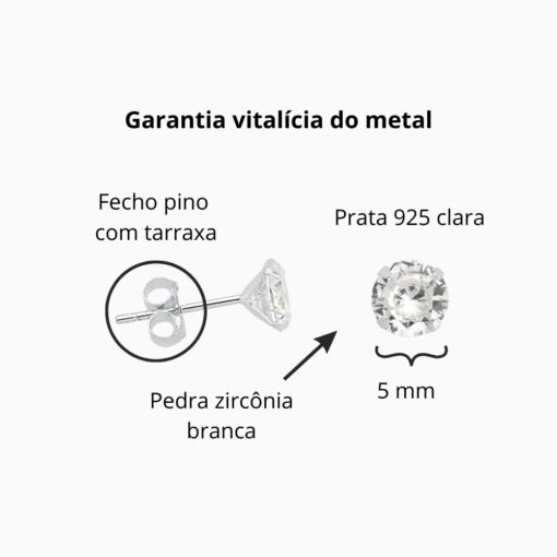Brinco de Prata Zircônia Redonda 5 mm