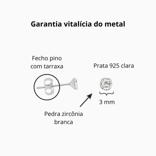 Brinco de Prata 925 Zircônia Ponto de Luz 3 mm